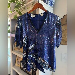 Vintage Stenay Vivid Blue Sequin Blouse